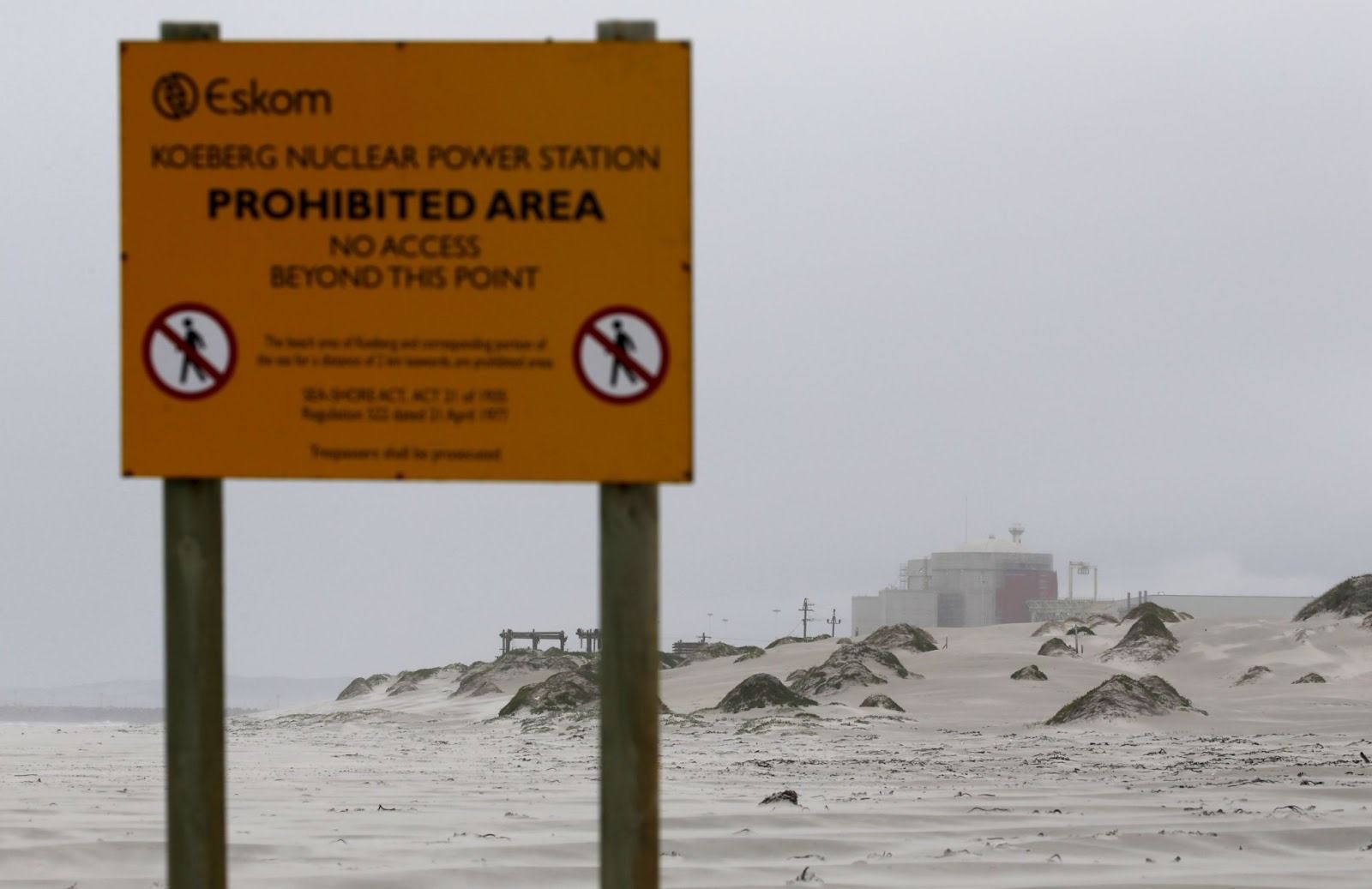 Signs prohibit entry to South Africa’s Koeberg nuclear power plant near Cape Town.