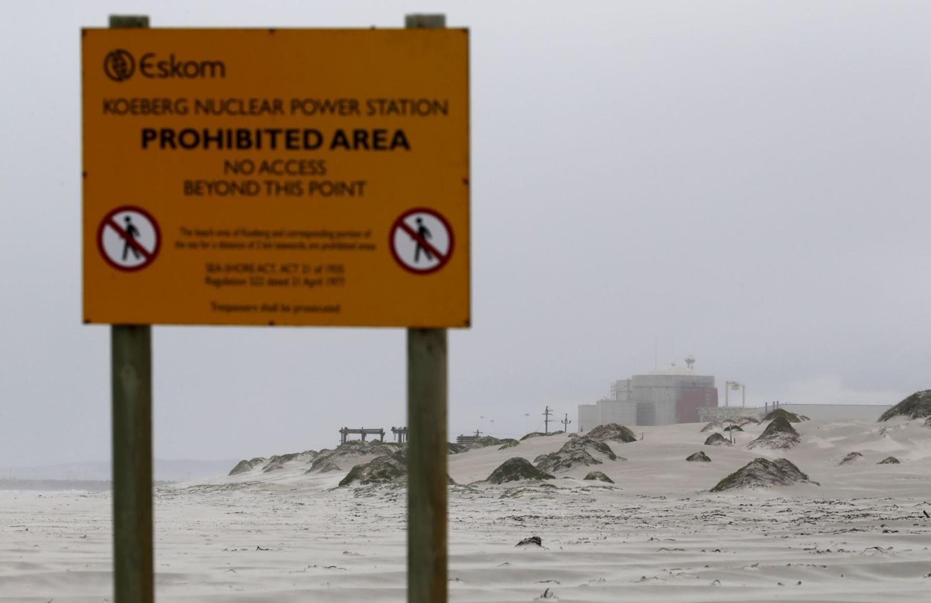 Signs prohibit entry to South Africa’s Koeberg nuclear power plant near Cape Town.