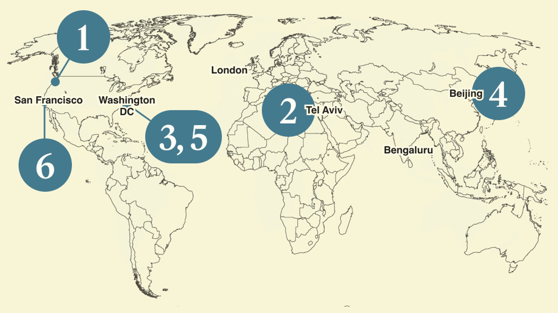 A numbered map of the world.