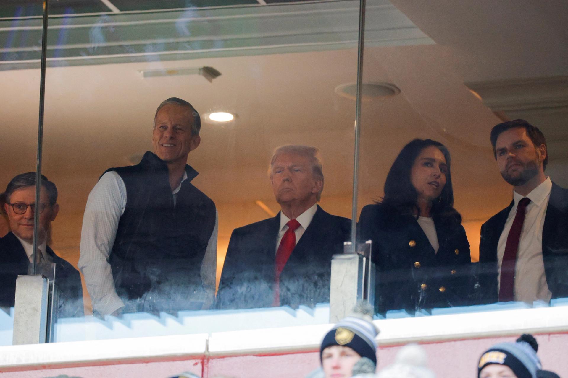 House Speaker Mike Johnson, Senate Majority Leader John Thune, President-elect Donald Trump, Tulsi Gabbard and Vice President-elect JD Vance