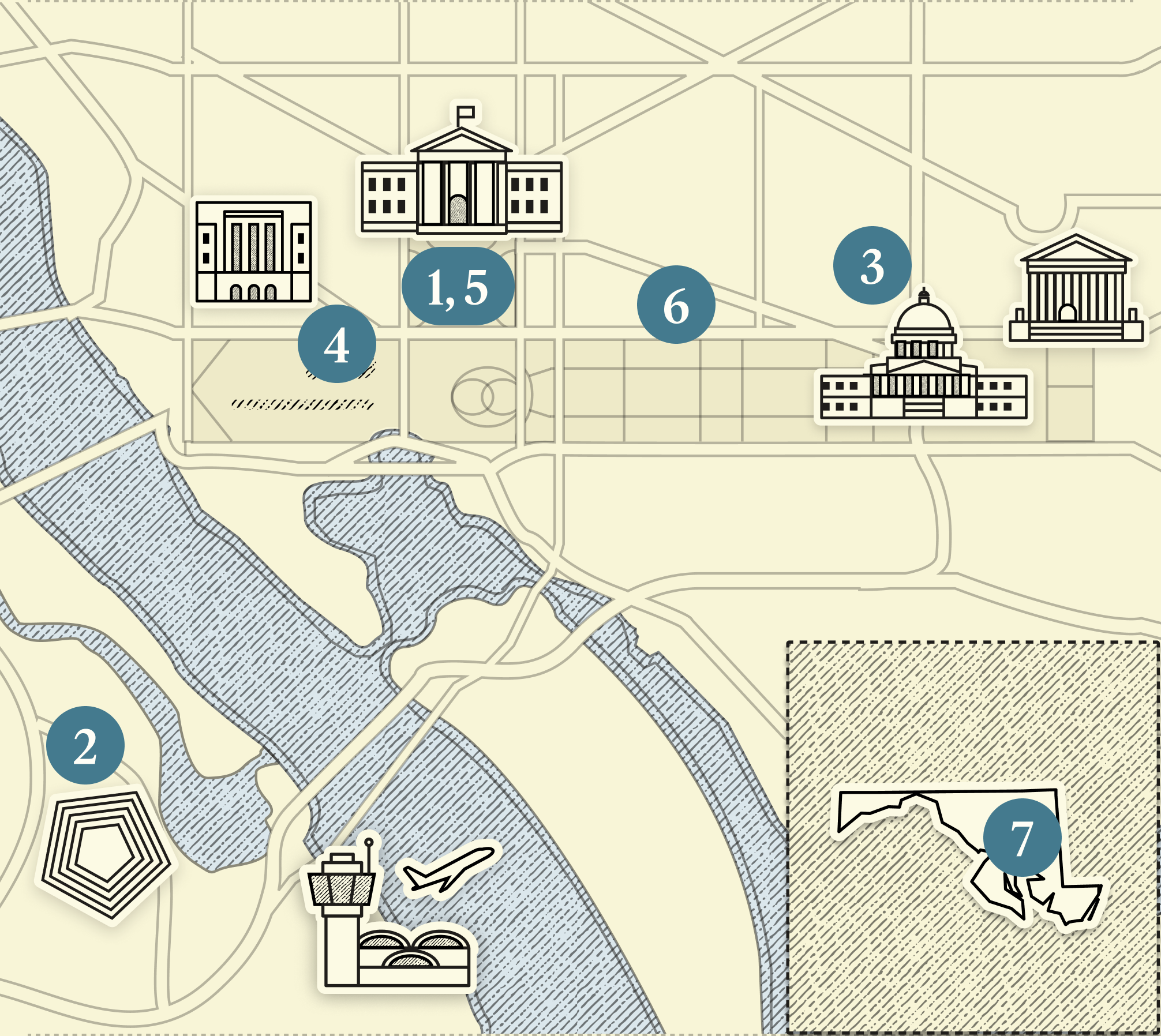 A numbered map of DC.