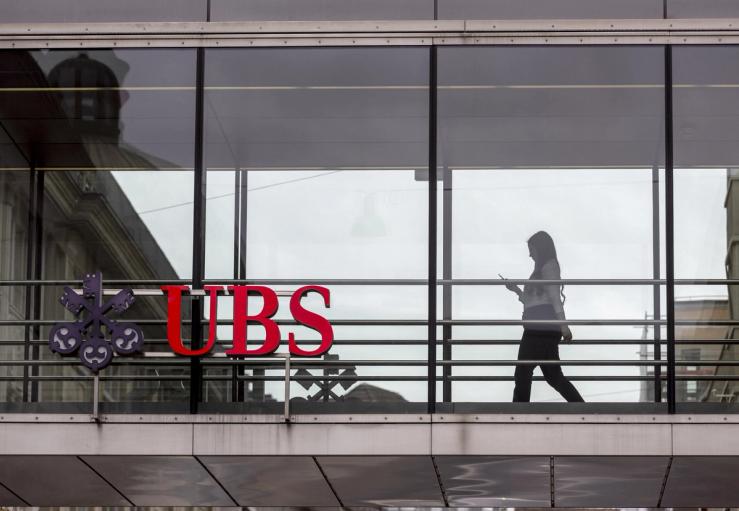 A logo of UBS.
