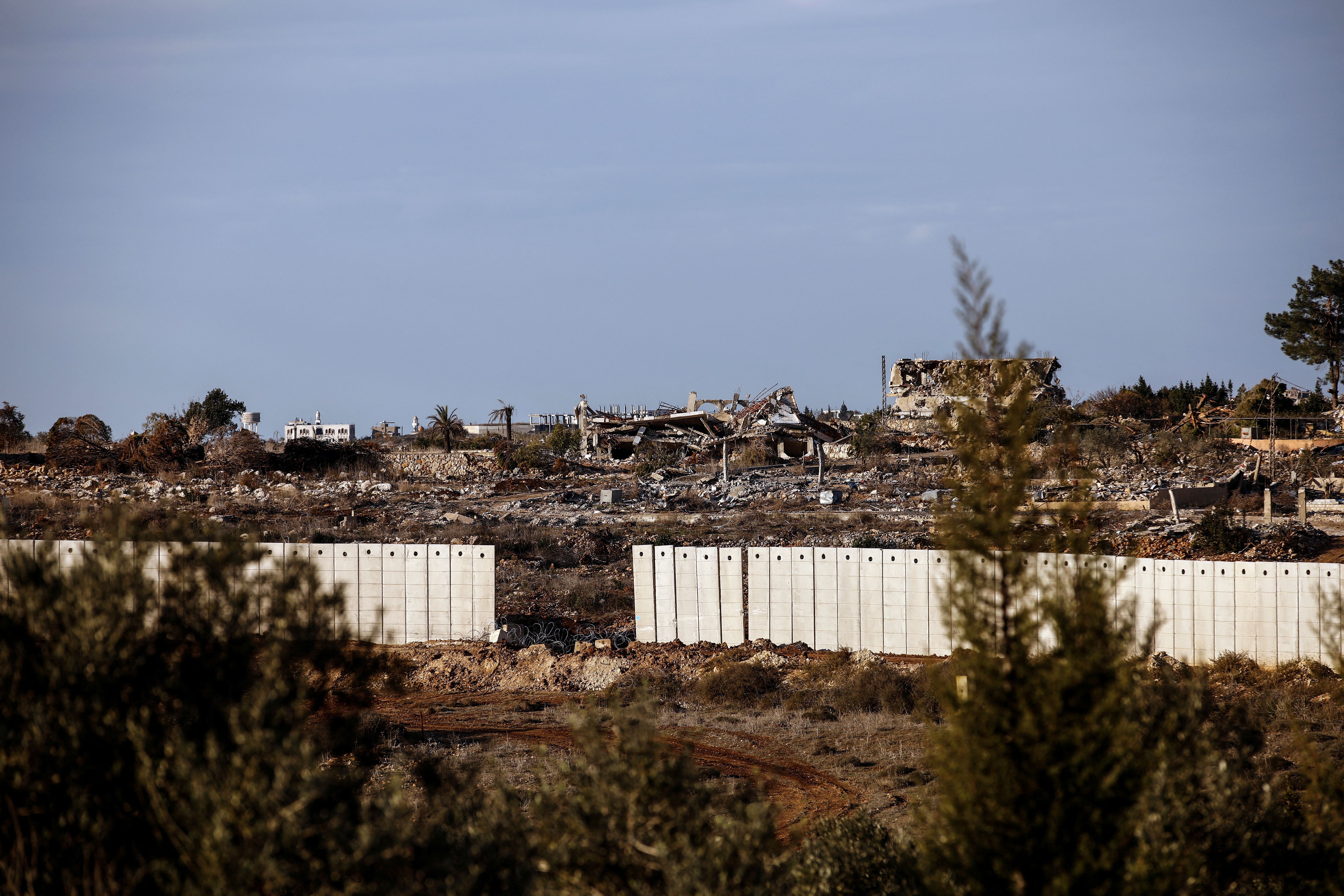 A general view of the border wall demarcating Israel and Lebanon. 