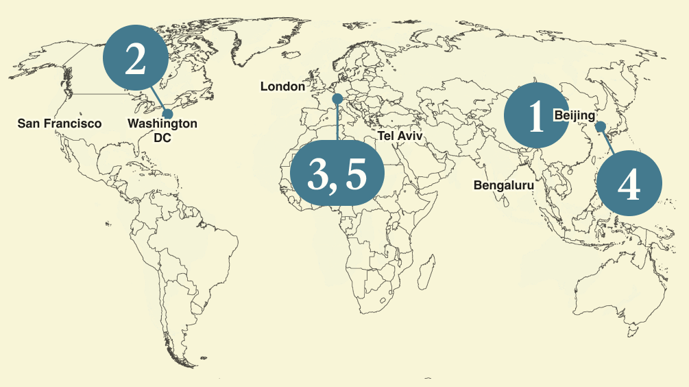 A numbered map of the world.