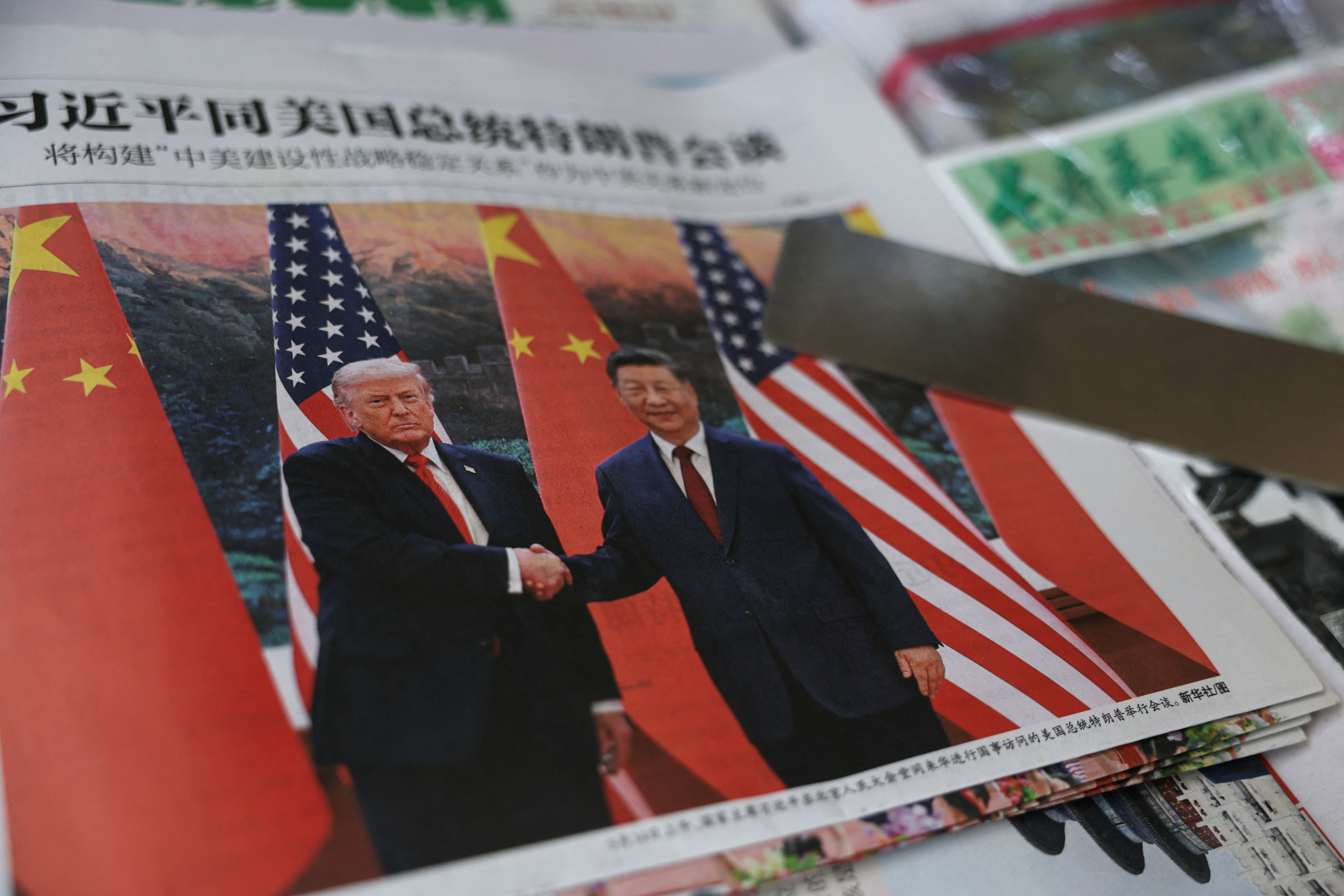 A Chinese newspaper showing Trump and Xi. 