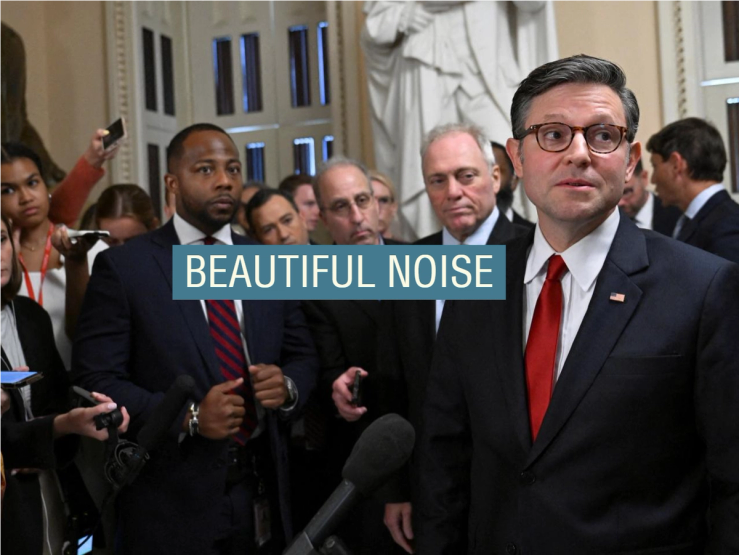 Mike Johnson in a reporter scrum