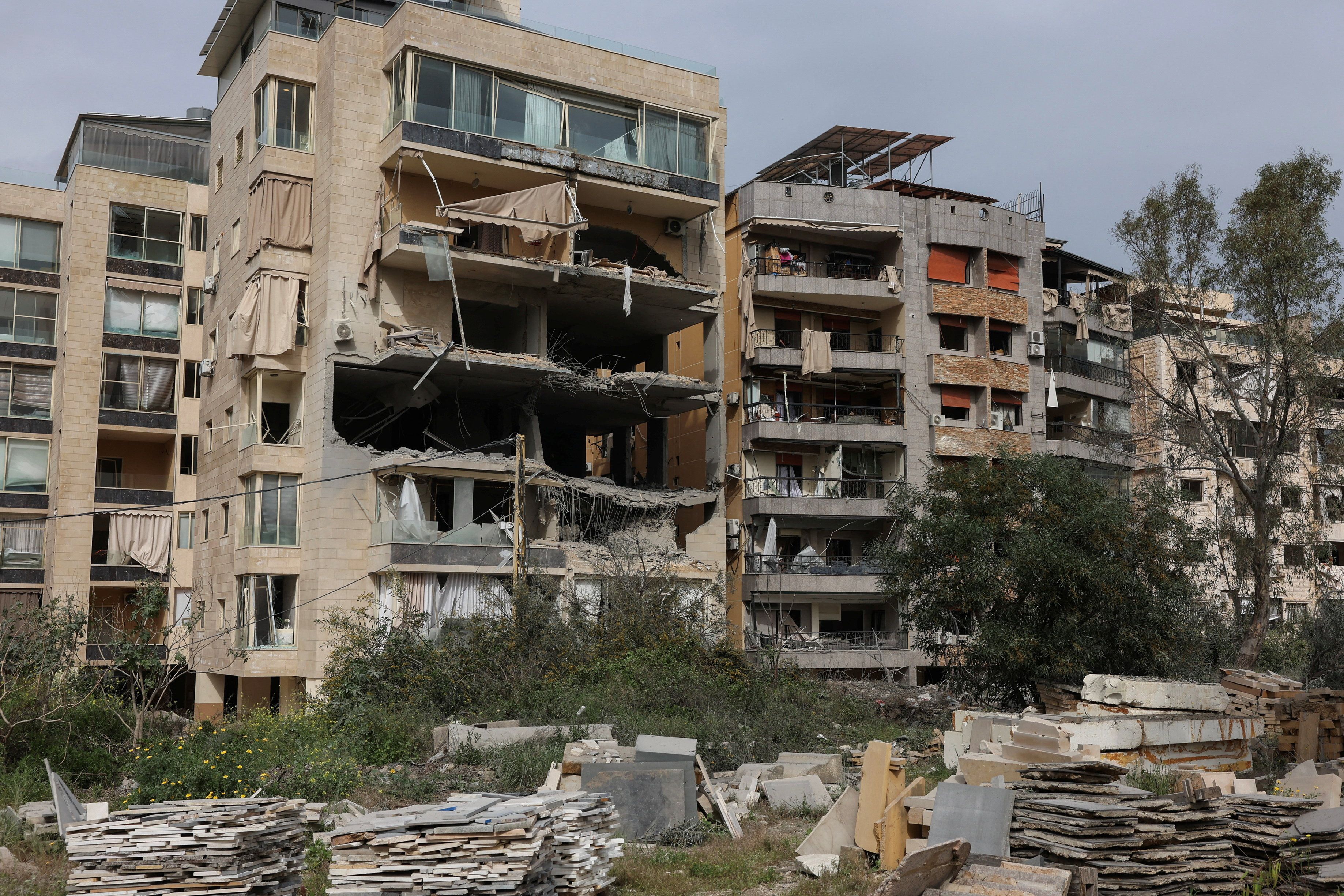 The aftermath of an Israeli strike in Hadath.