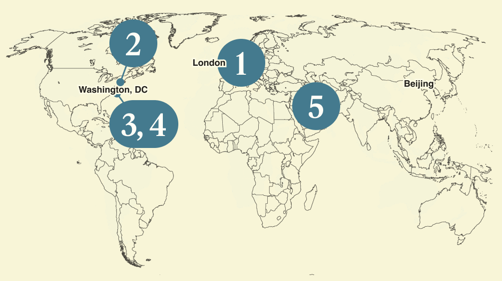 A numbered map of the world.