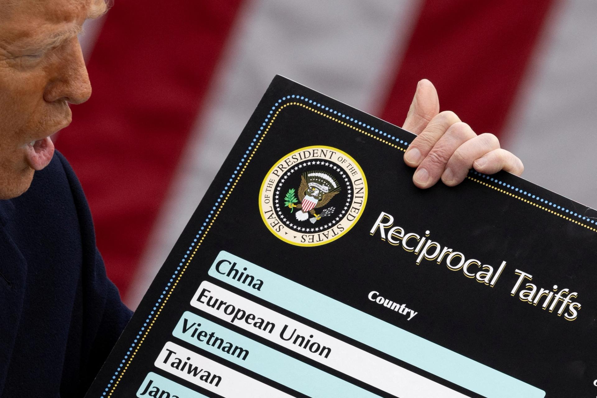 President Donald Trump delivers remarks on tariffs in the Rose Garden at the White House in Washington