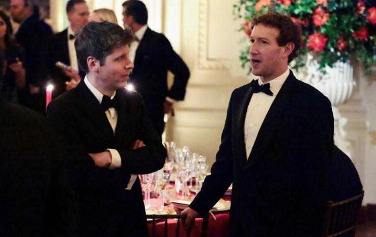 OpenAI CEO Sam Altman and Meta CEO Mark Zuckerberg at a state dinner at the White House.