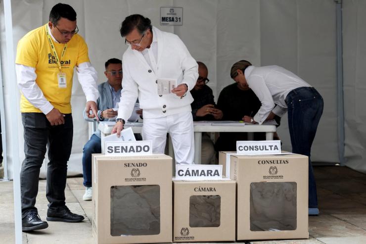 Colombian President Gustavo Petro casts his vote in congressional elections.