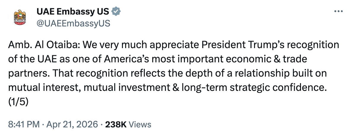 A tweet from the US embassy.