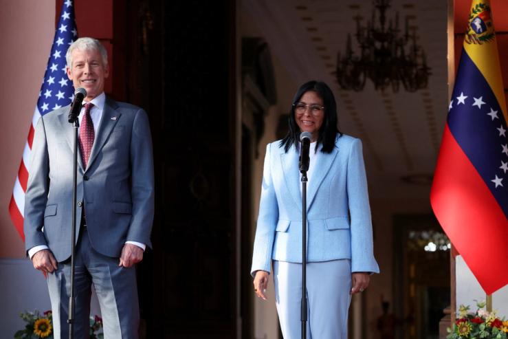 US Energy Secretary Chris Wright and Venezuela’s interim president, Delcy Rodriguez