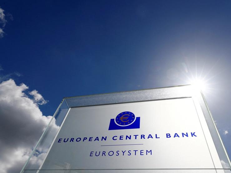 Logo of the European Central Bank outside of its headquarters.