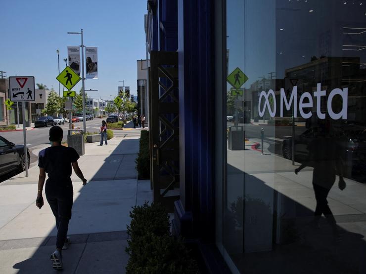 The logo of Meta at the Meta Lab in Los Angeles.