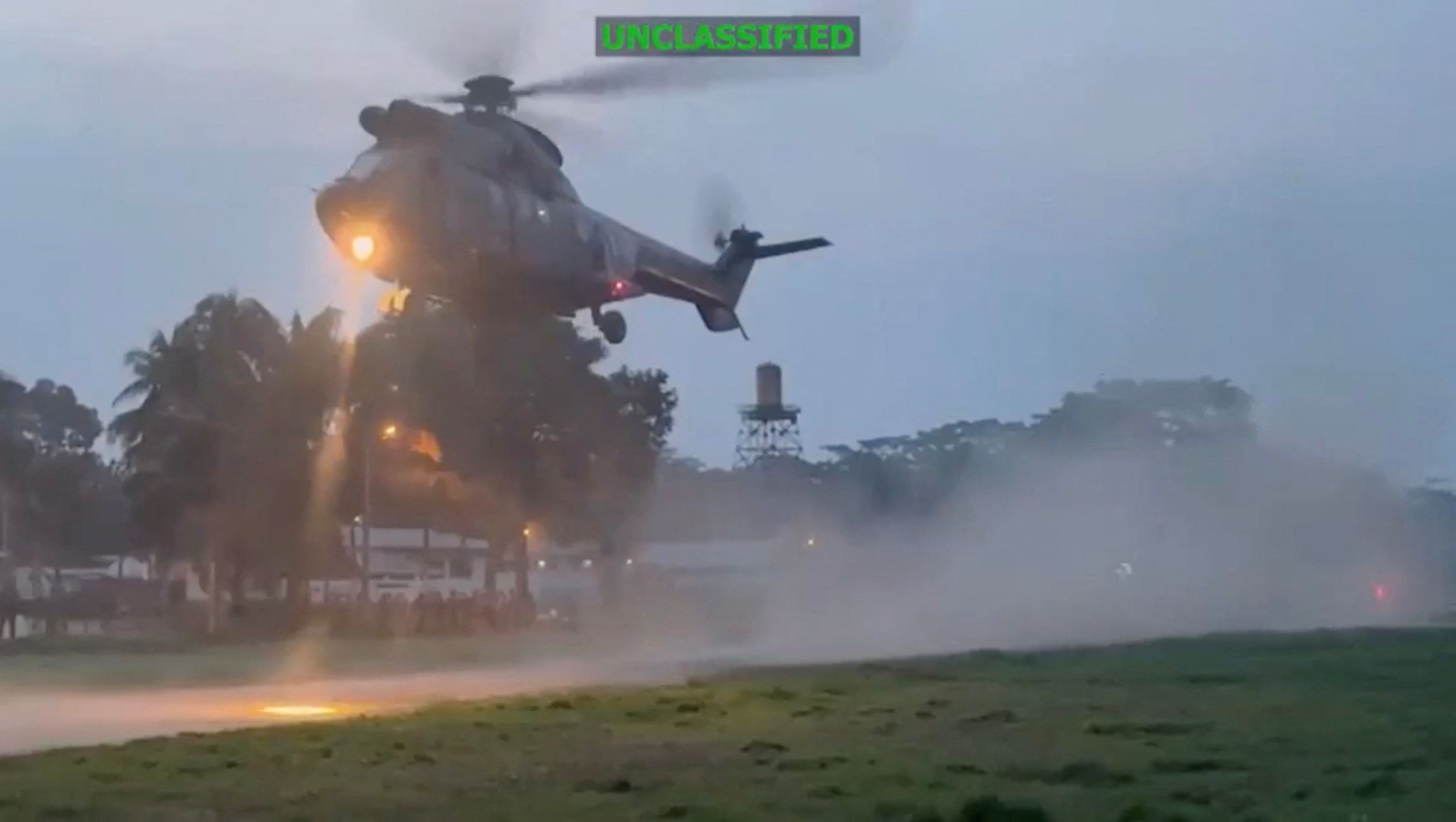 A helicopter takes off from an unknown location in this still image from a video released on March 3, 2026, by U.S. Southern Command.