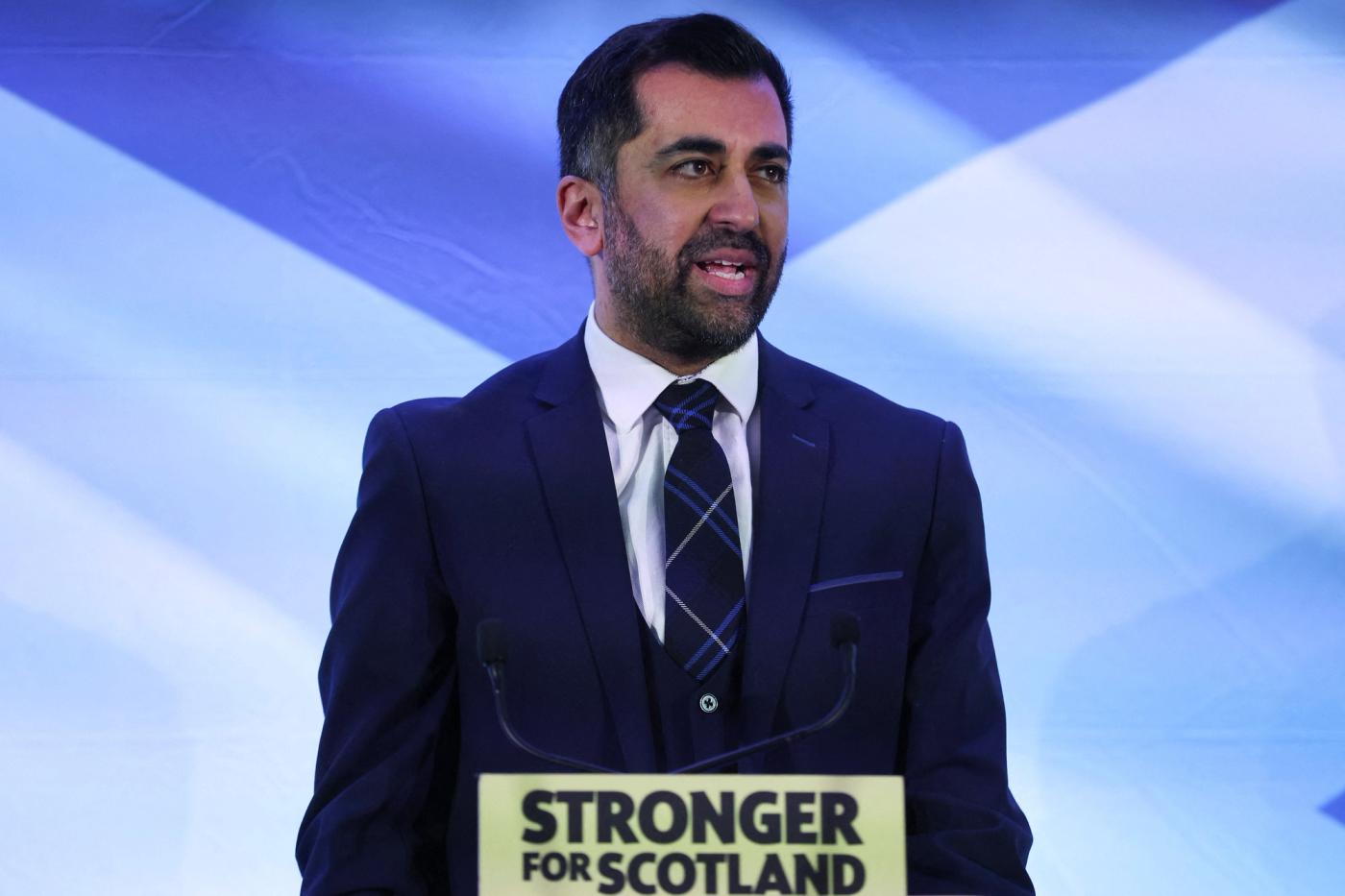 Humza Yousaf speaks as he is announced as the new Scottish National Party leader.