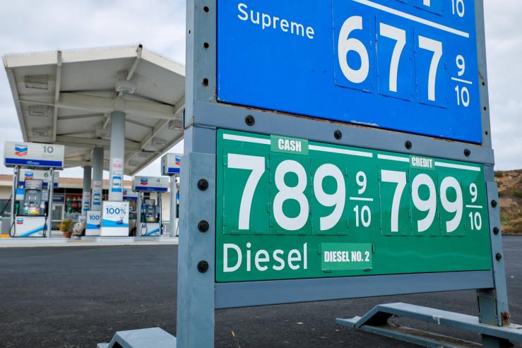 The current price of diesel fuel is shown in Encinitas, California.