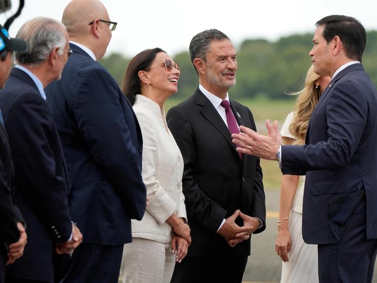 Secretary of State Marco Rubio speaks with Colombia’s ambassador to the US Maria Consuelo Araujo