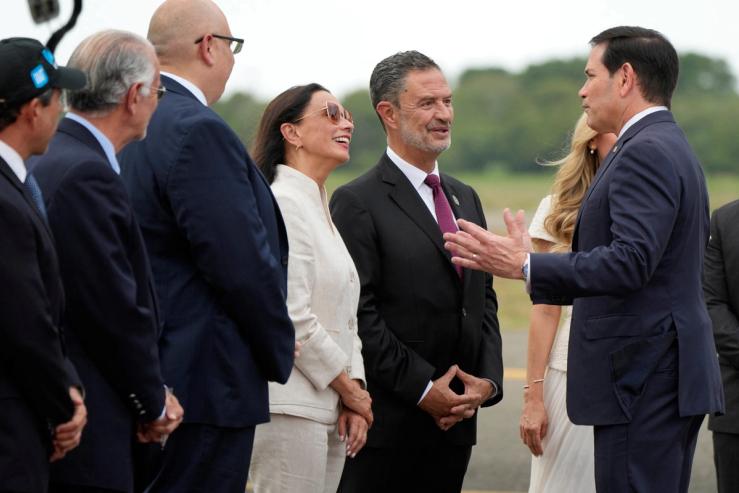 Secretary of State Marco Rubio speaks with Colombia’s ambassador to the US Maria Consuelo Araujo