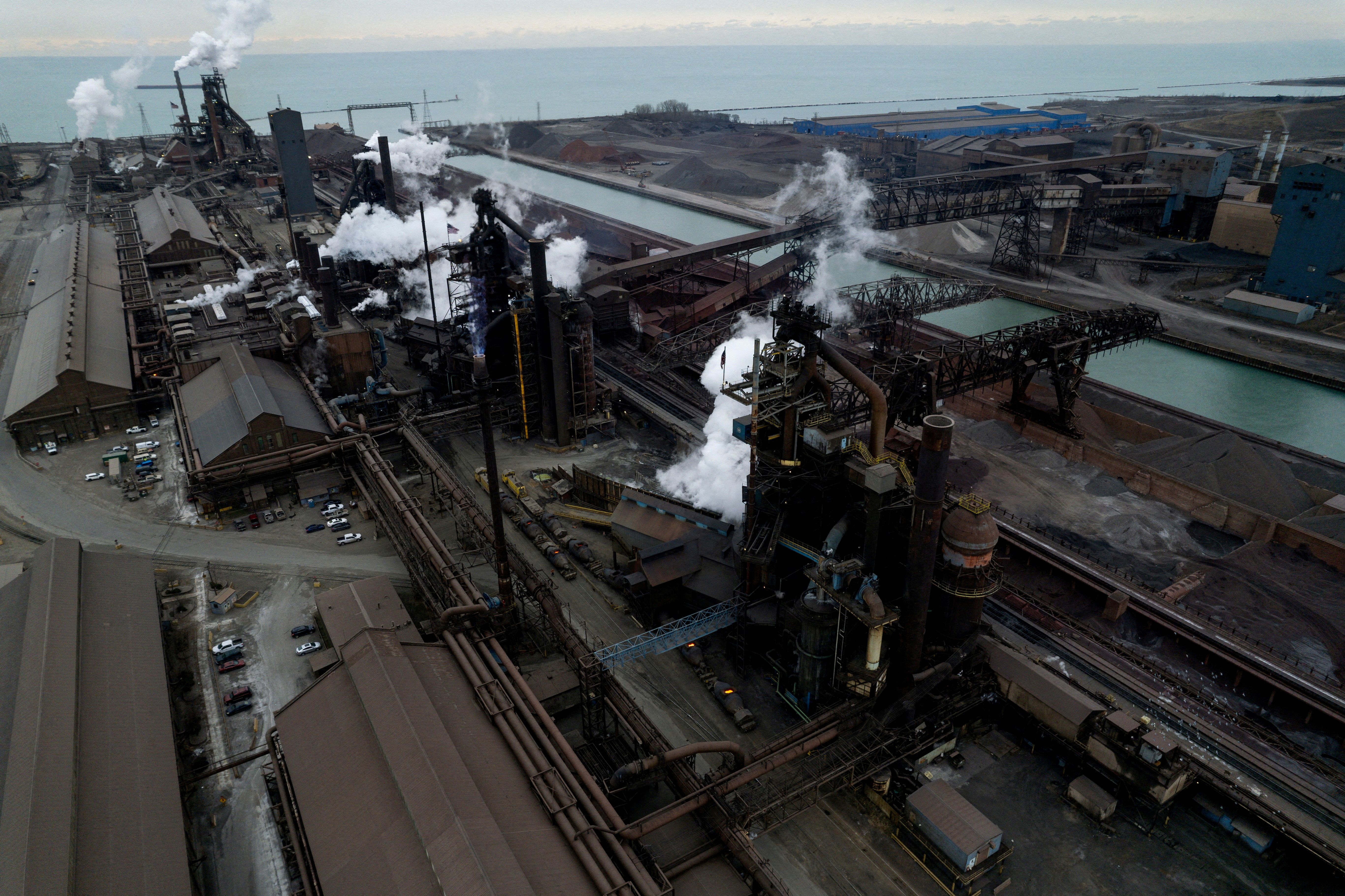 A drone view shows Gary Works, the largest integrated steel mill in the U.S., which is operated by U.S. Steel, in Gary, Indiana, U.S., December 12, 2024. 