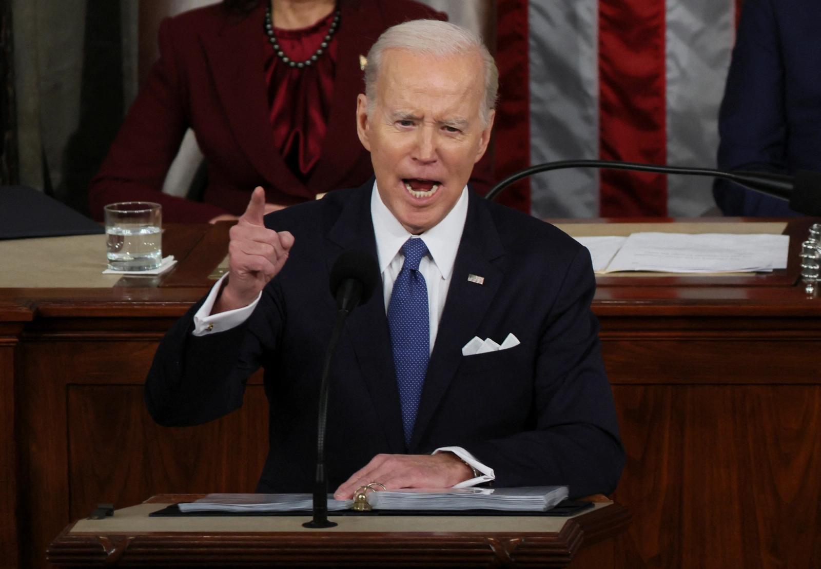U.S. President Joe Biden delivers his State of the Union address during a joint session of Congress in the House Chamber at the U.S. Capitol in Washington, U.S., February 7, 2023. 