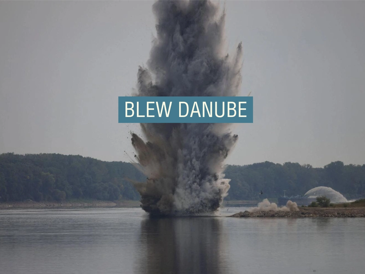 Romanian Navy blasts rocks in controlled explosions on the Danube.