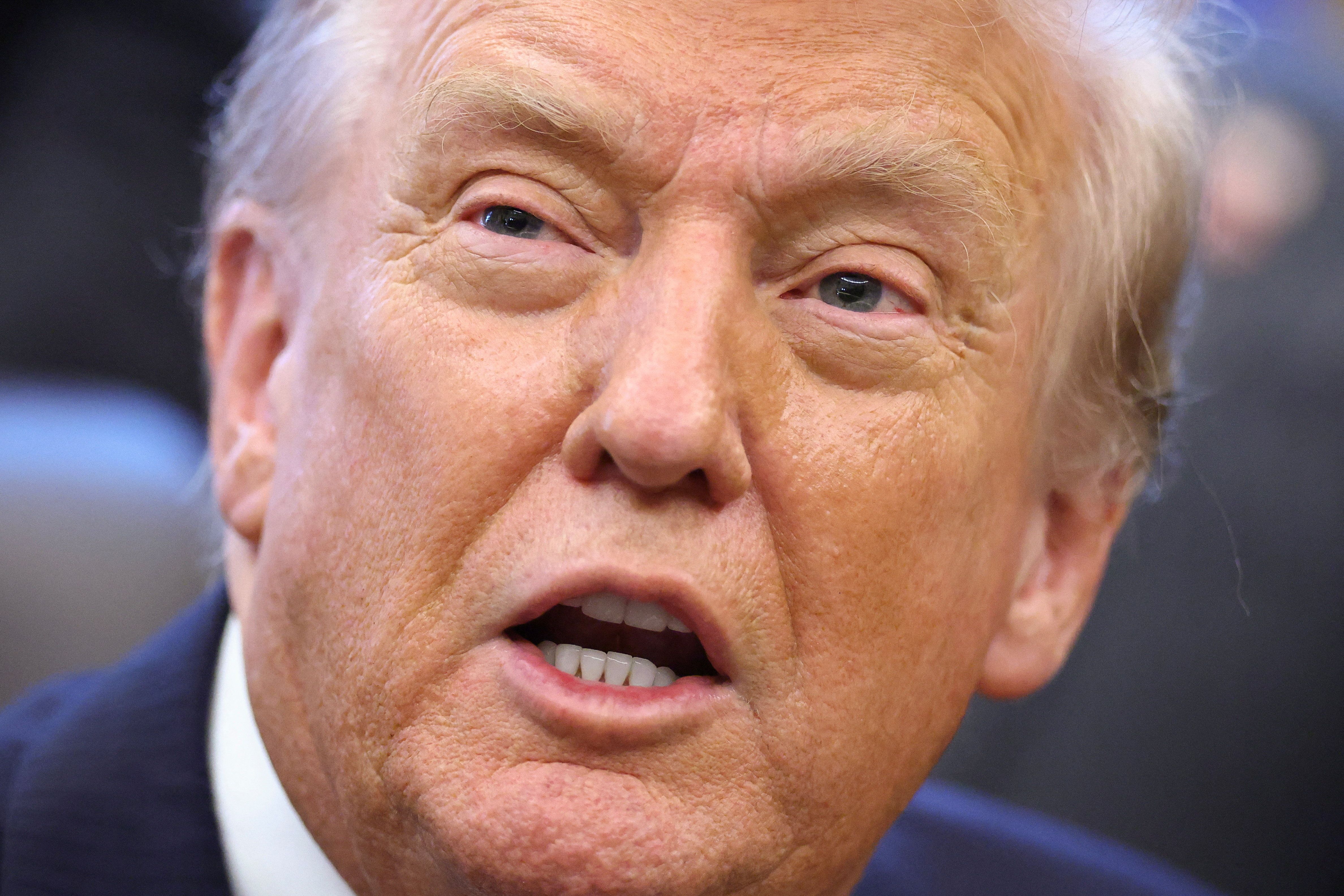 U.S. President Donald Trump speaks, during the swearing-in ceremony for Sergio Gor as U.S. Ambassador to India