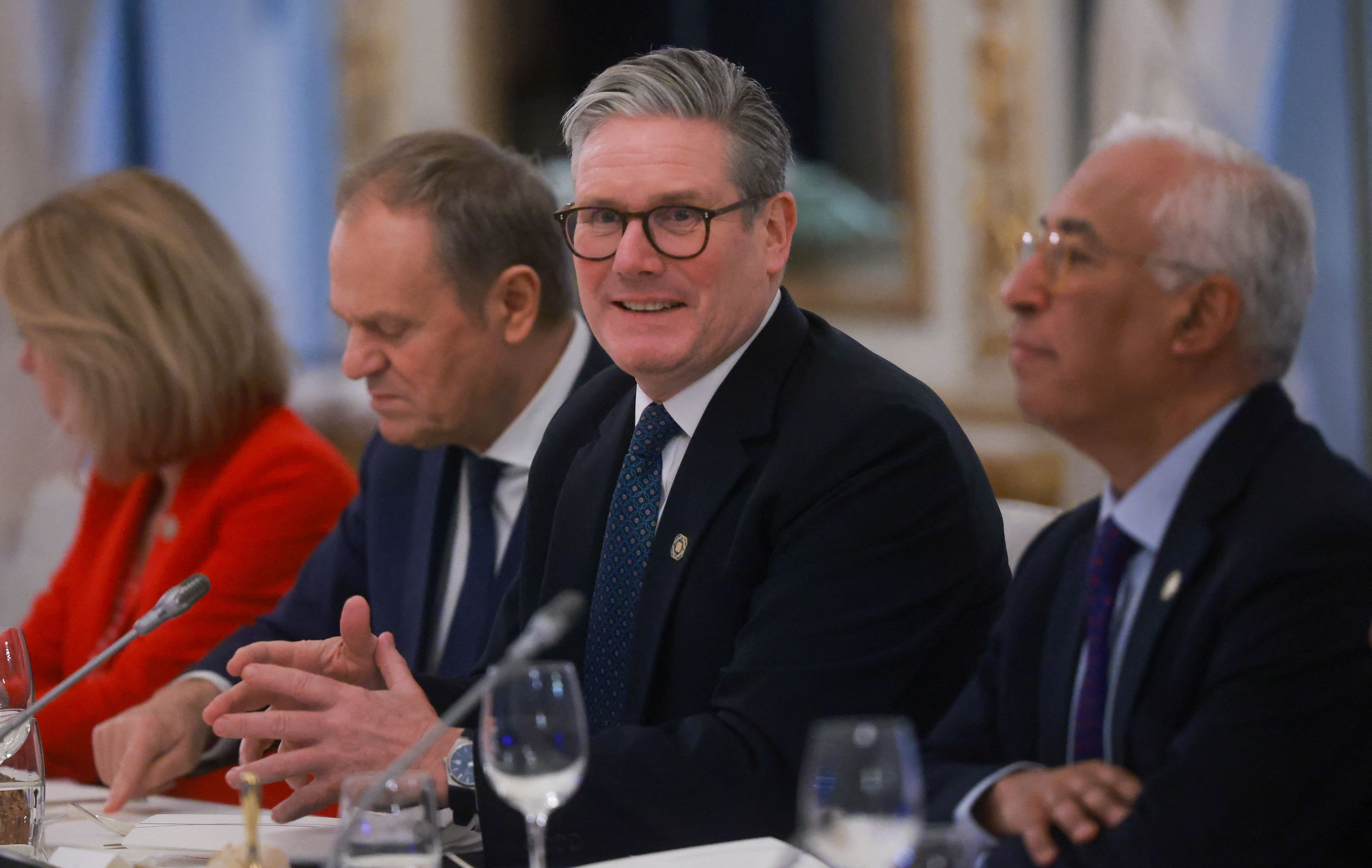 Keir Starmer with Polish Prime Minister Donald Tusk and European Council President Antonio Costa attend the EU leaders’ informal retreat at the Palais d’Egmont in Brussels.