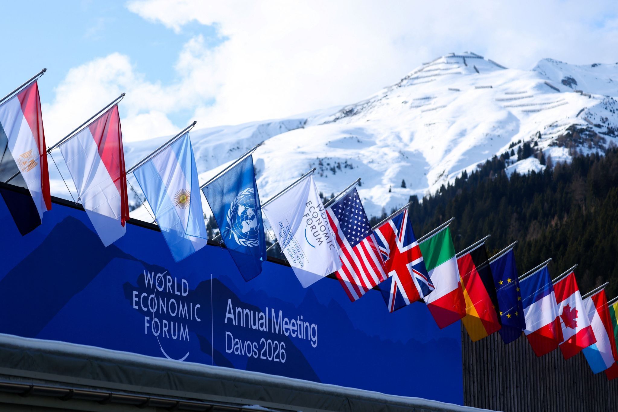 National flags arrayed at Davos