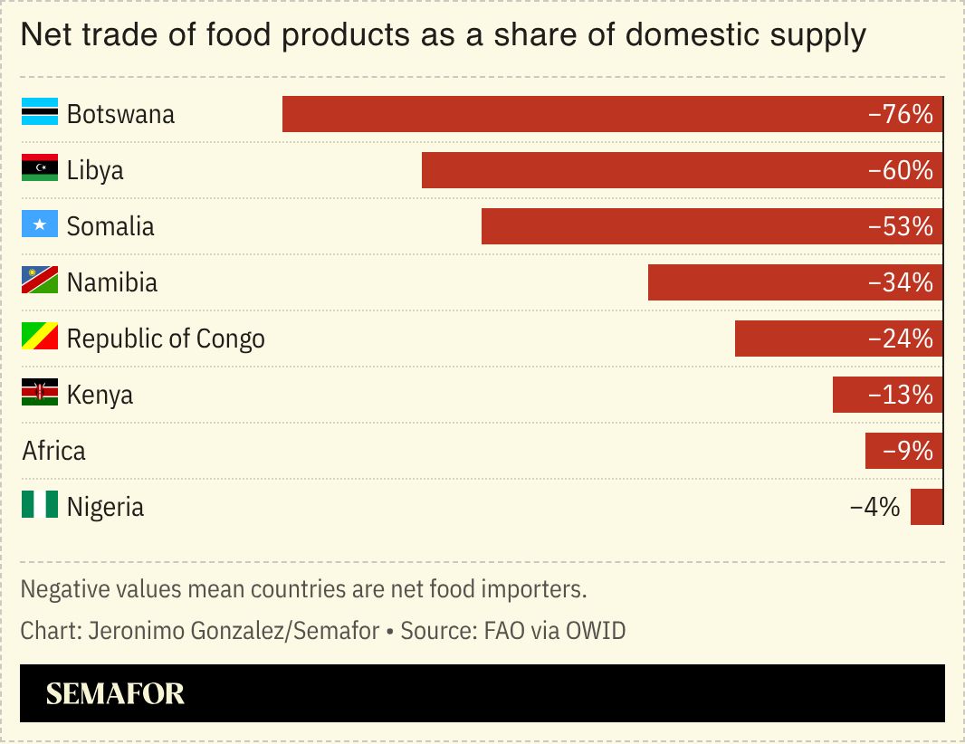 A chart showing Africa’s net food imports. 