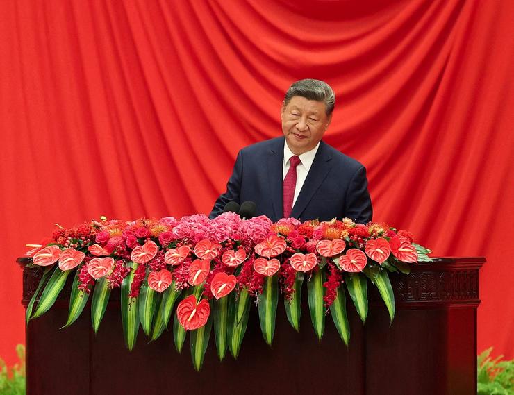China’s President Xi Jinping delivers a speech during the National Day reception