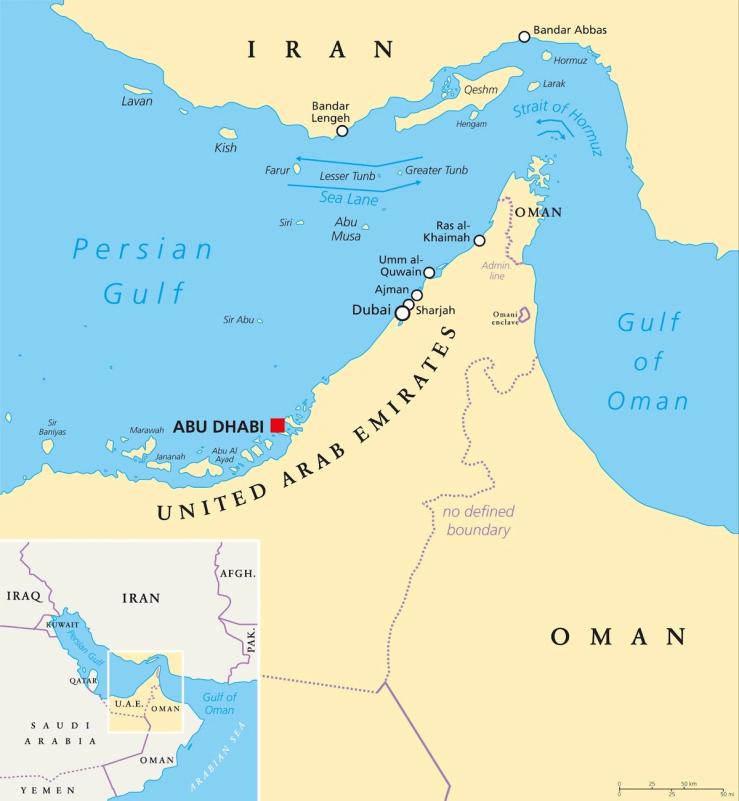 A map of the Strait of Hormuz.