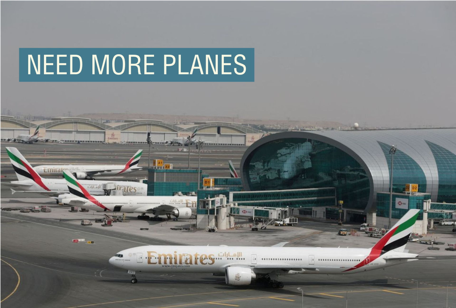 Emirates Airline planes are seen at Dubai International Airport in Dubai.