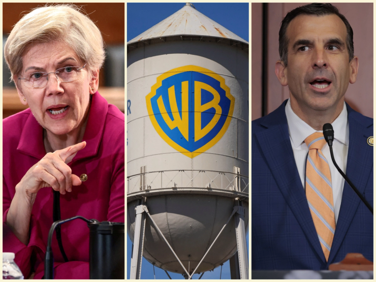 Elizabeth Warren, Sam Liccardo and the Warner Bros. water tower