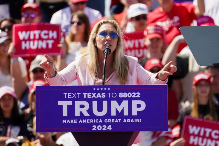 Marjorie Taylor Greene at a Trump rally in Waco, Texas.