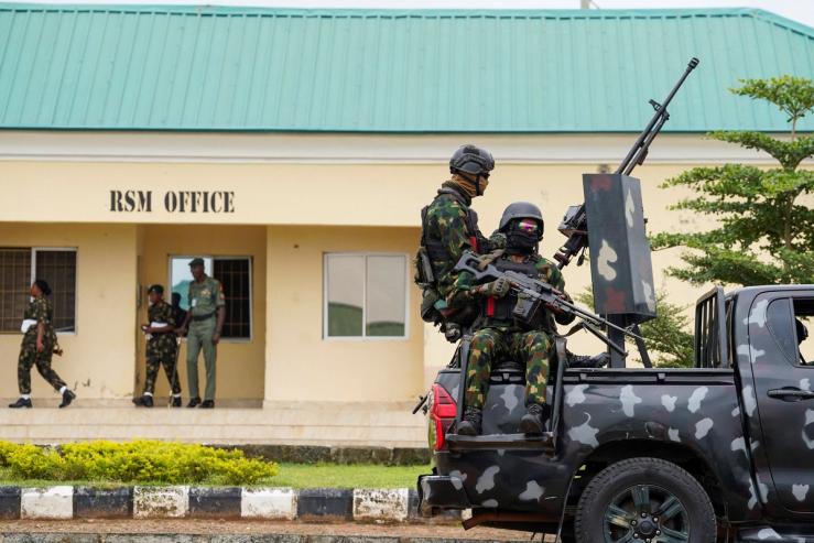 Nigerian police in a truck.