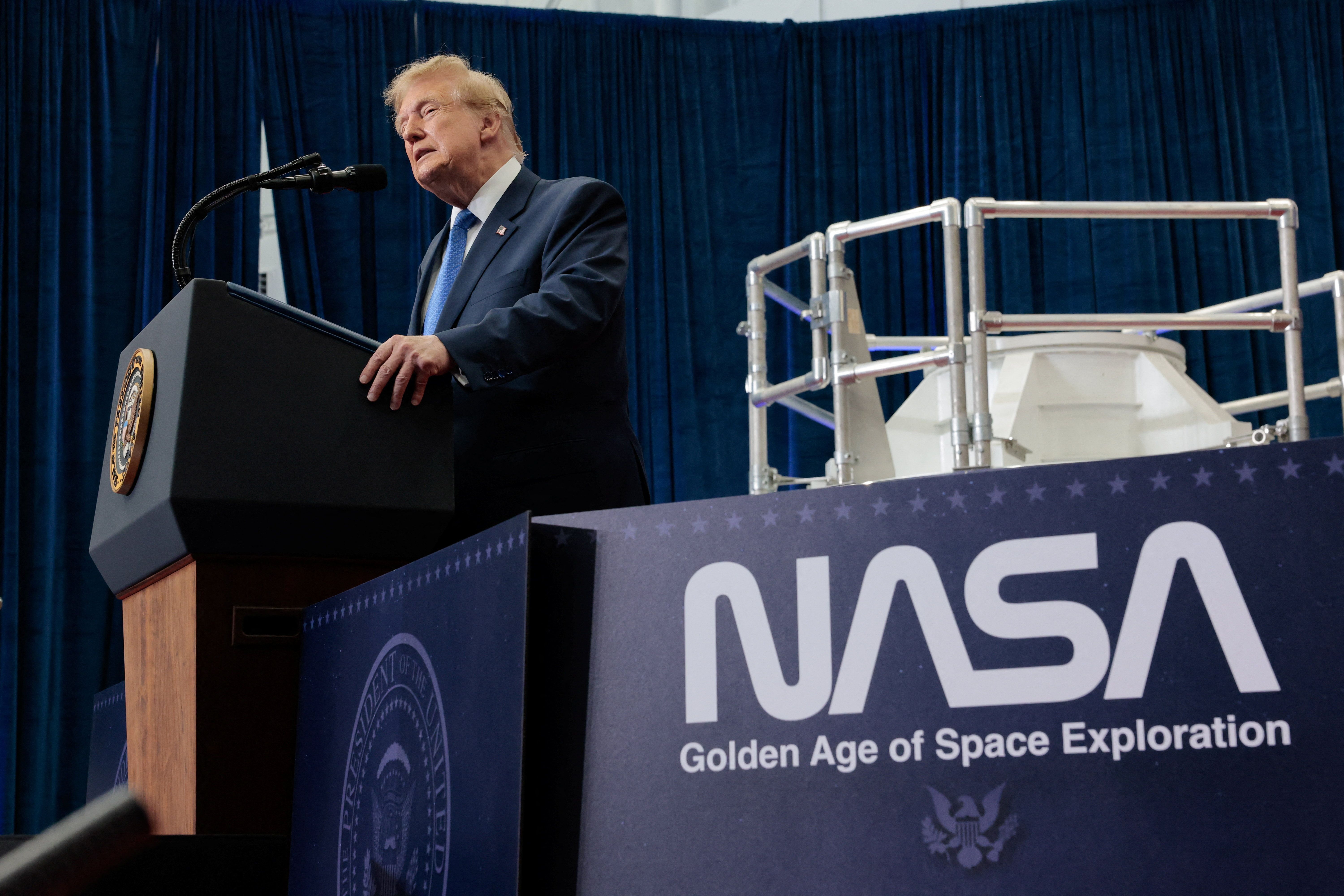 US President Donald Trump speaks during a Congressional Space Medal of Honor presentation to the Artemis II crew