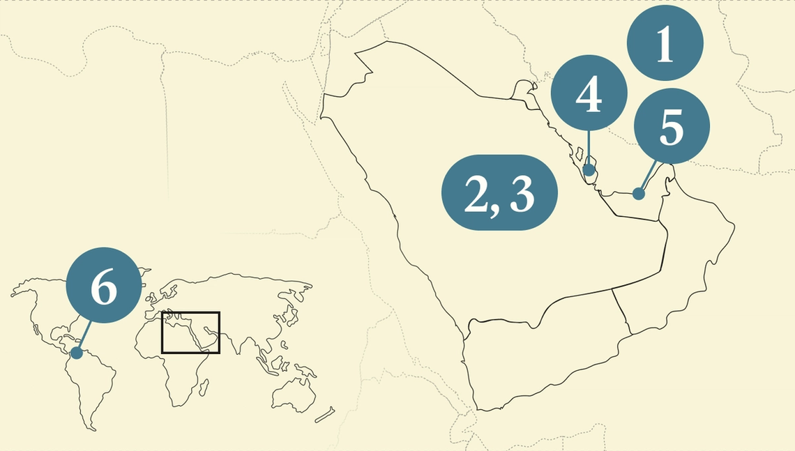 A numbered map of the Gulf region.