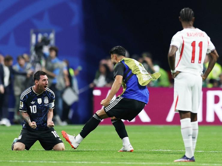Argentina’s Lionel Messi celebrates after the match