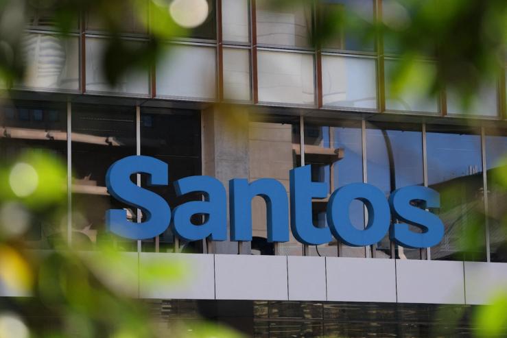 A Santos logo is visible outside their headquarters in Adelaide, Australia, September 18, 2025.