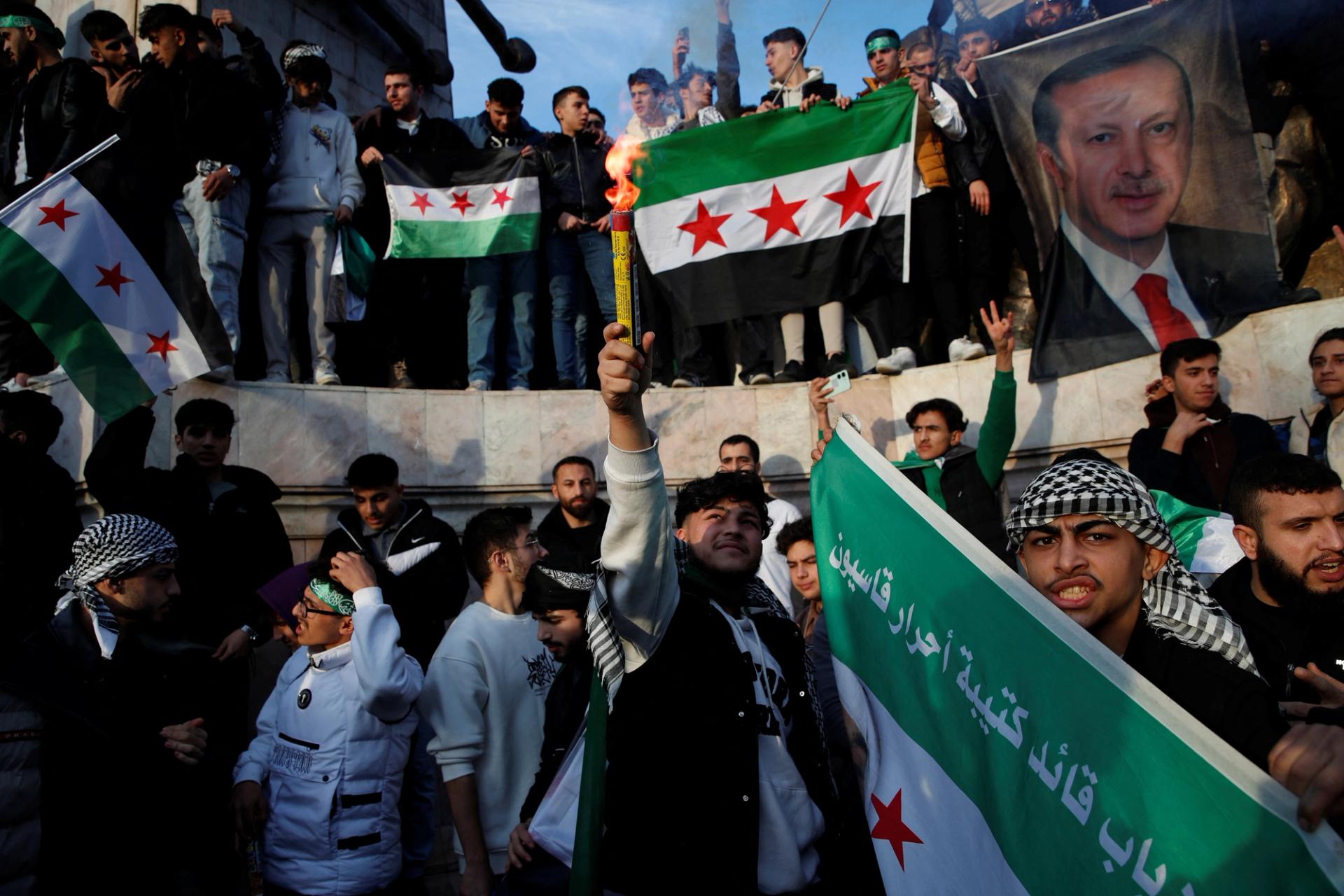 Syrians celebrating the fall of Assad in Turkey.