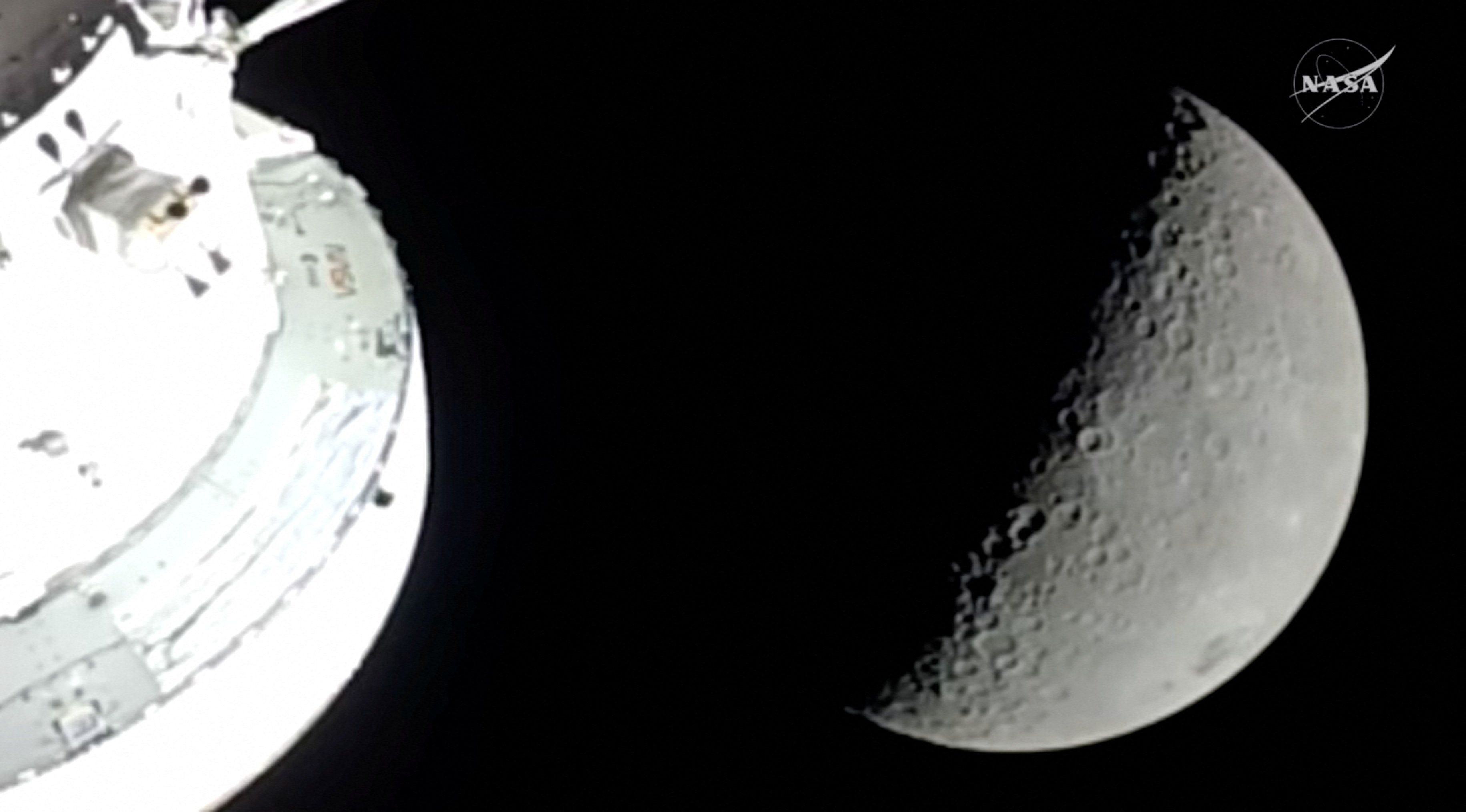 A view of the Moon as the Artemis II mission’s Orion spacecraft approaches to reach its furthest distance from Earth.