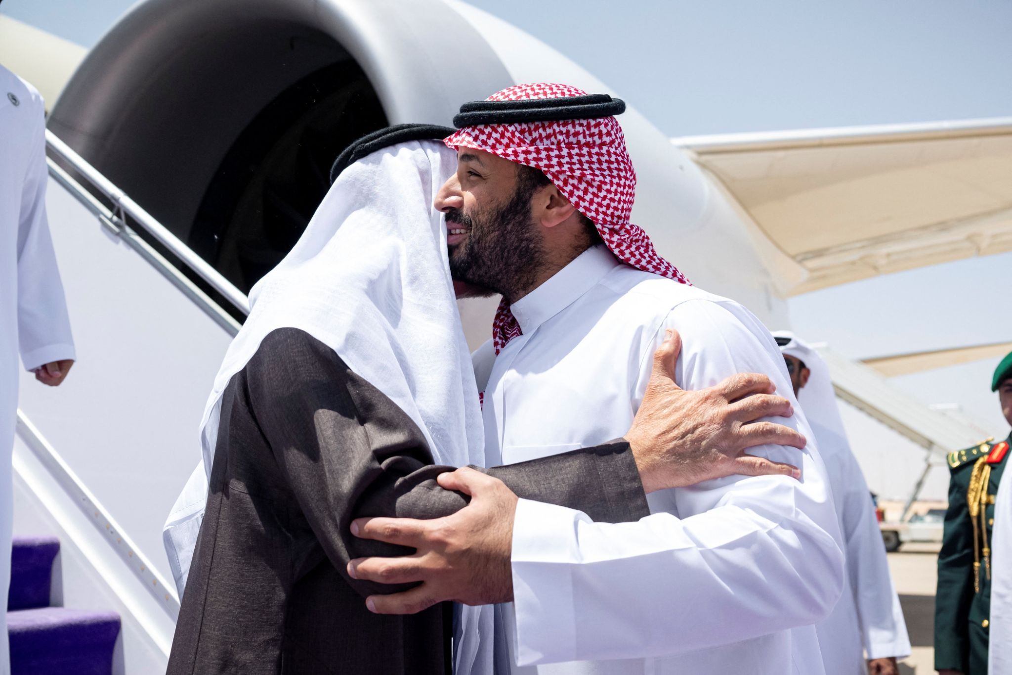 UAE President Sheikh Mohamed bin Zayed Al Nahyan embraces Crown Prince Sheikh Mohammed Bin Salman on a visit to Saudi Arabia in 2025.