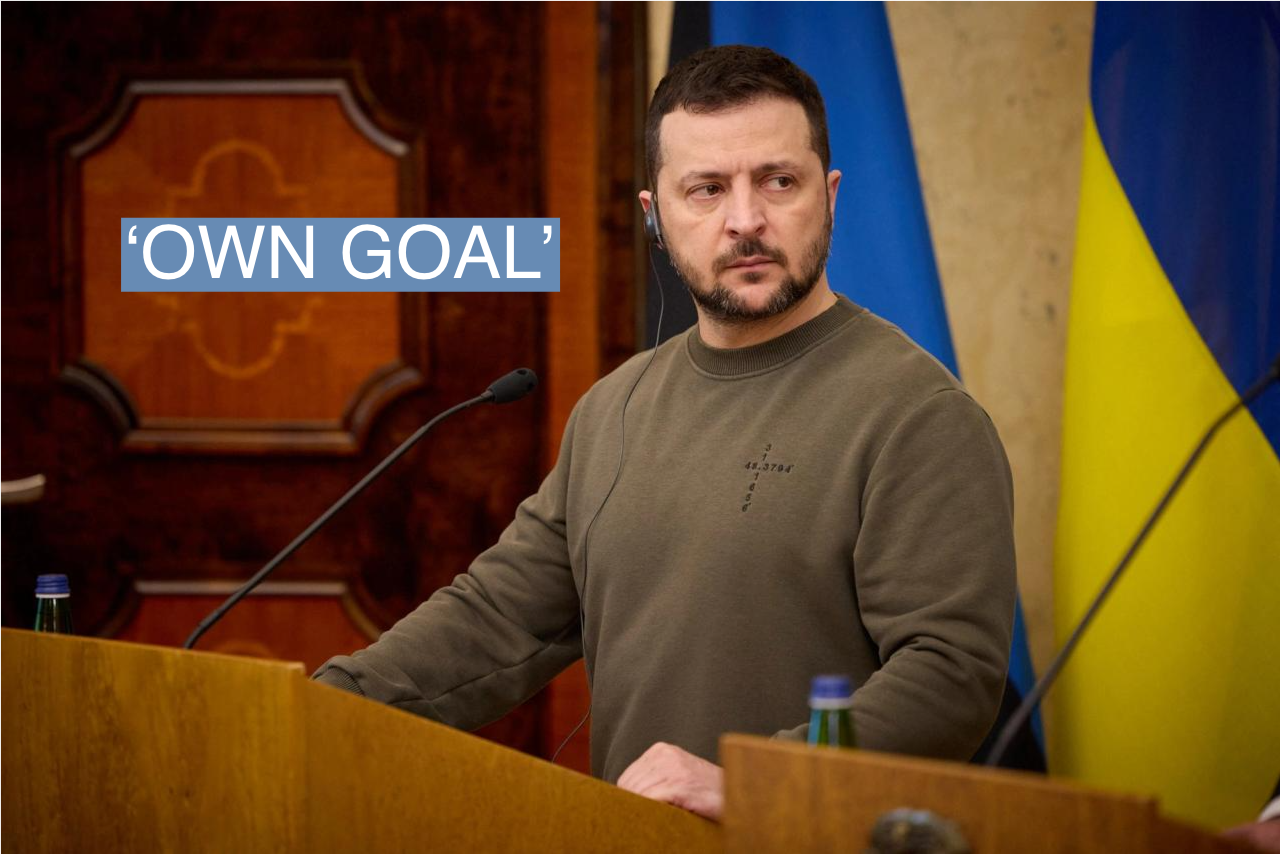 Ukraine’s President Volodymyr Zelenskiy attends a joint press conference with Estonian President Alar Karis in Tallinn, Estonia January 11, 2024. Ukrainian Presidential Press Service/Handout via REUTERS