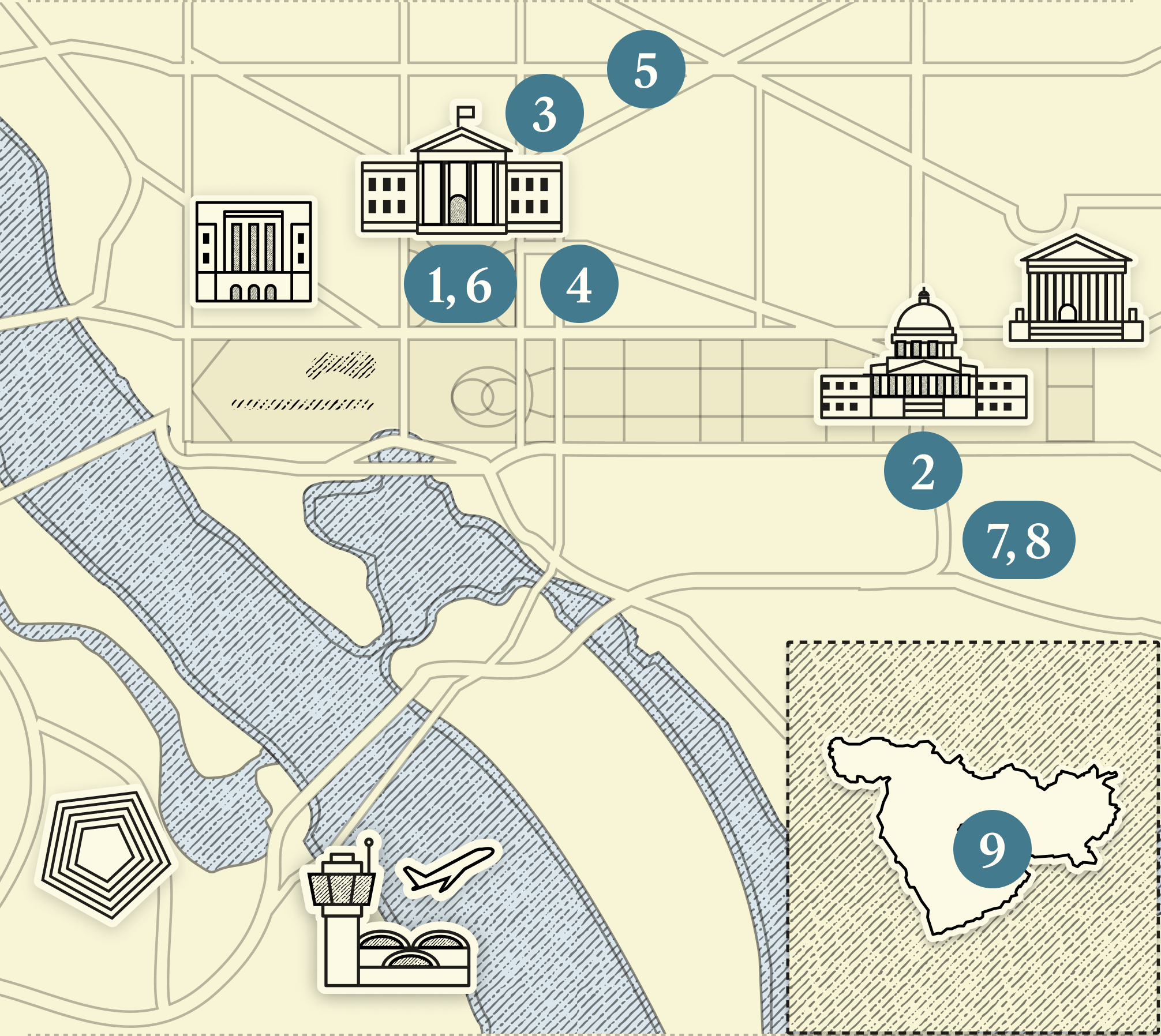 A numbered map of DC.