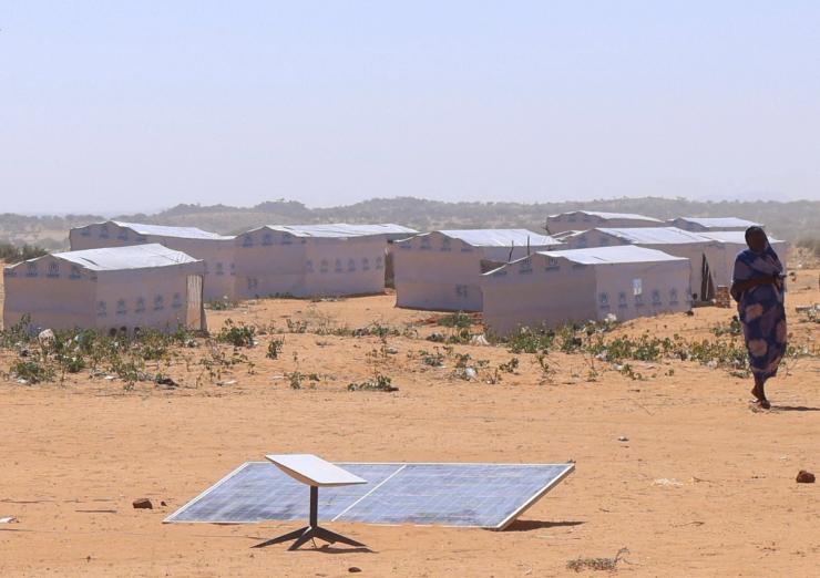 A Starlink device at a refugee camp in Chad.