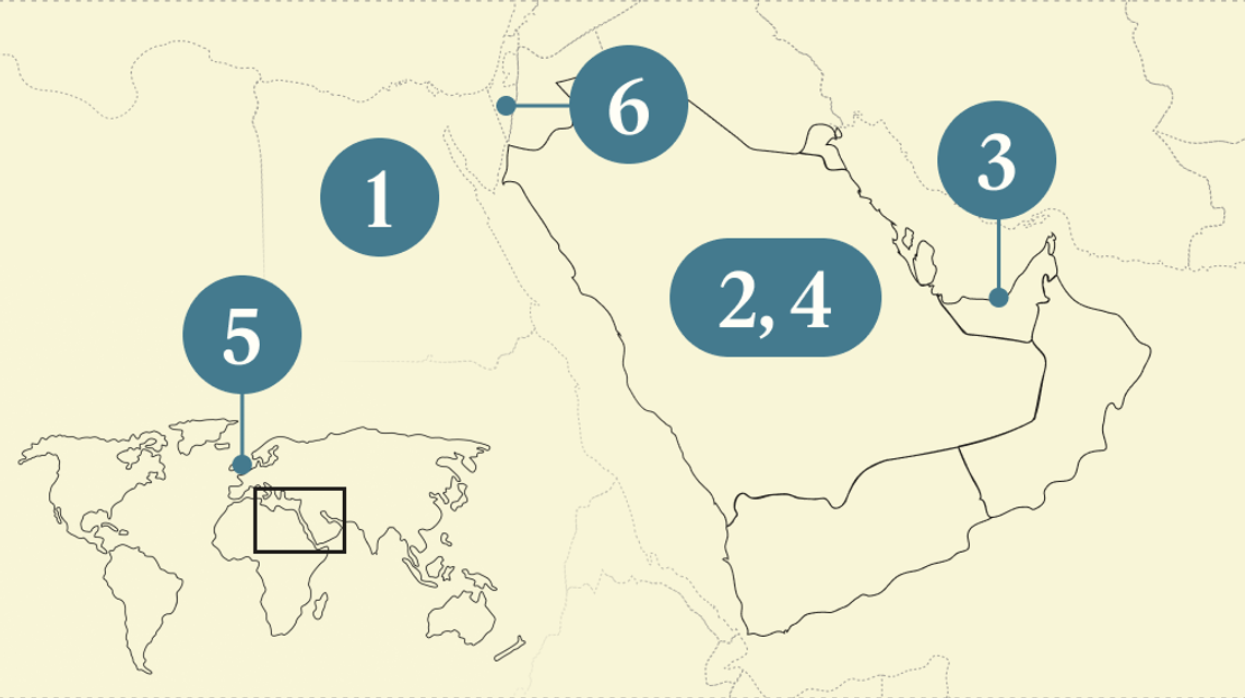 A numbered map of the Gulf.