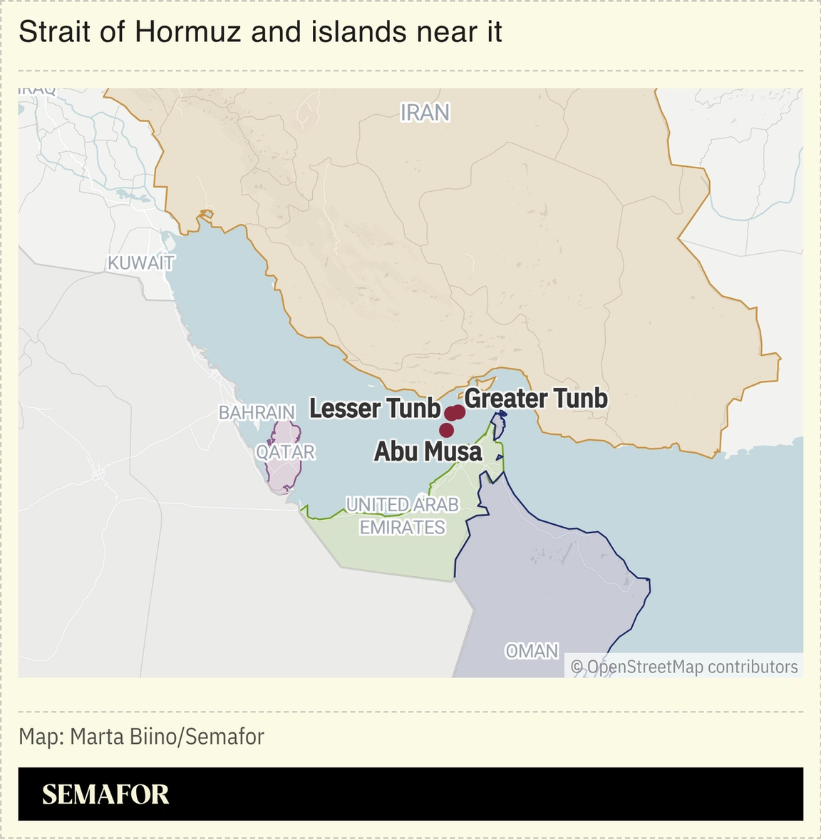 A map of the Strait of Hormuz.