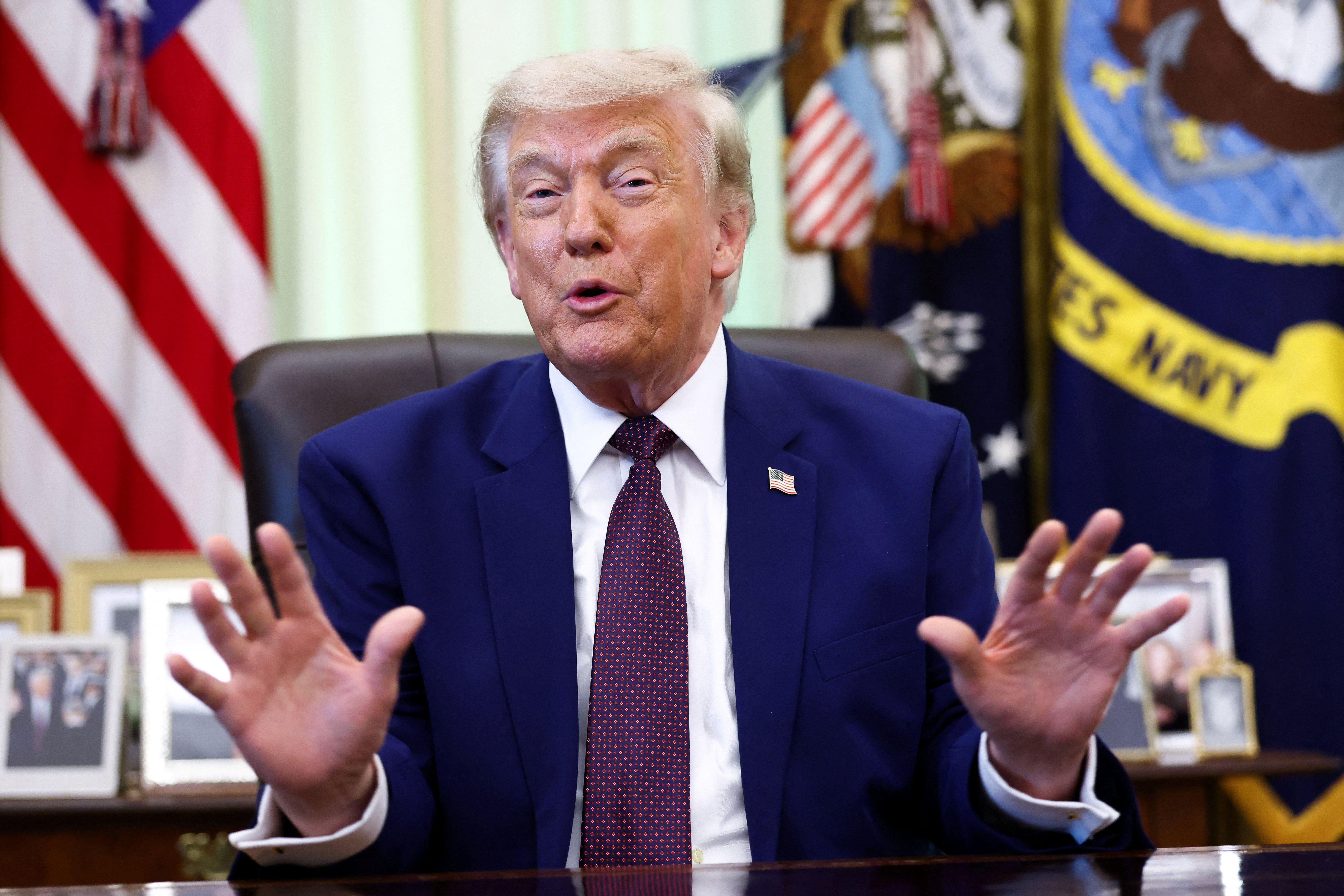 President Donald Trump speaks at the Oval Office